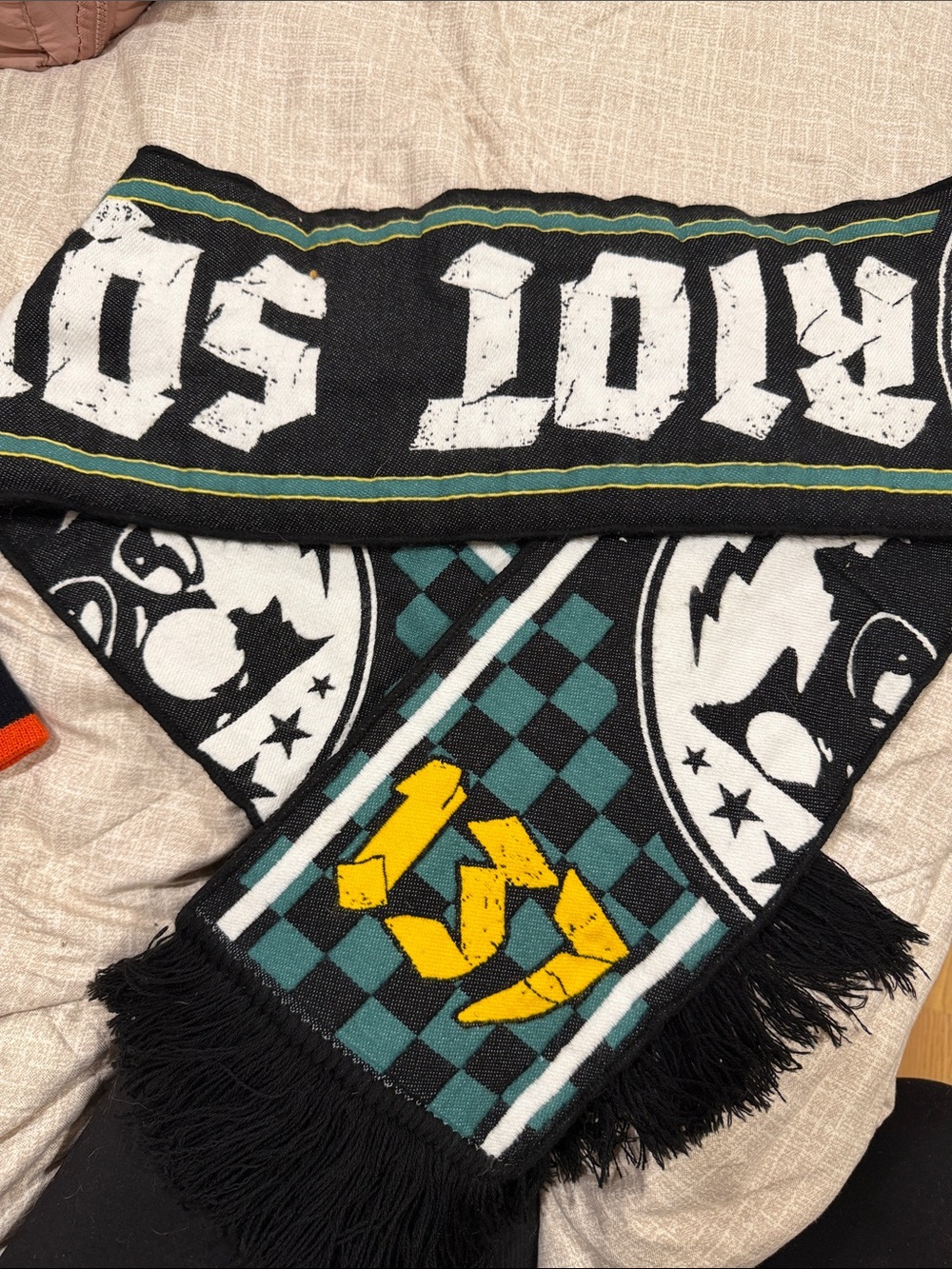 LA Riot Squad Black & Teal Patterned Knit Scarf with Yellow Accent